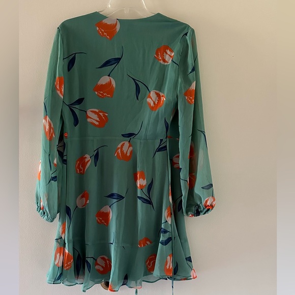 All In Favor Sheer Long Sleeve Mini Floral Tulip Wrap Dress - Picture 4 of 8